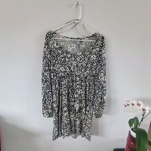 Vero Moda Womens Floral Babydoll Dress Black White Long Sleeve Boho Mini M